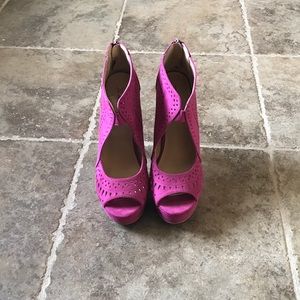 Just Fab Perforated Fuchsia Suede Booties